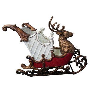 Intricate Reindeer Head Porcelain Ceramic Sleigh EUC Vintage Dillard's 1990's